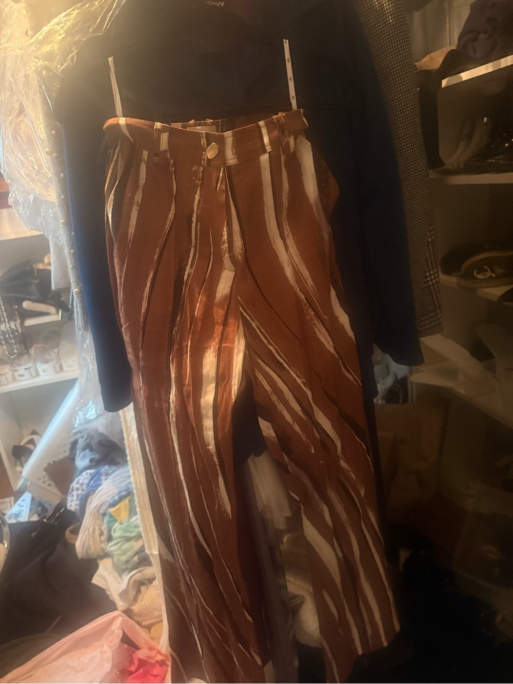 Aje Brown and White Vertical Stripe Shirt